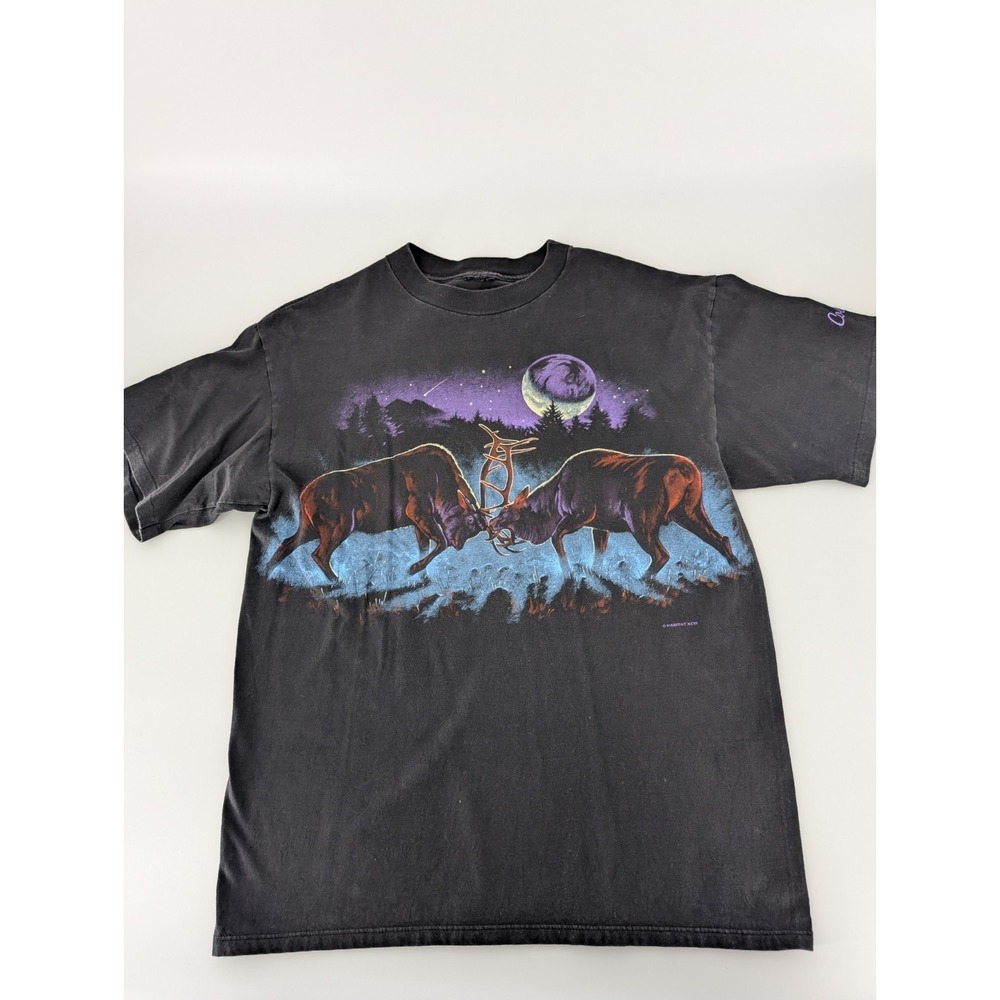 VTG Habitat Shirt Moon Night Colorado Elk Wrap Around Print Single Stitch  XL